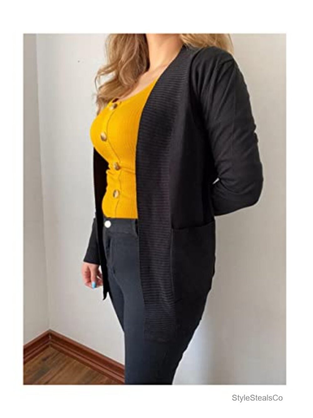 Womens Open Front Cardigan Sweater with Pockets Long Sleeve Lightweight - Picture 4 of 6